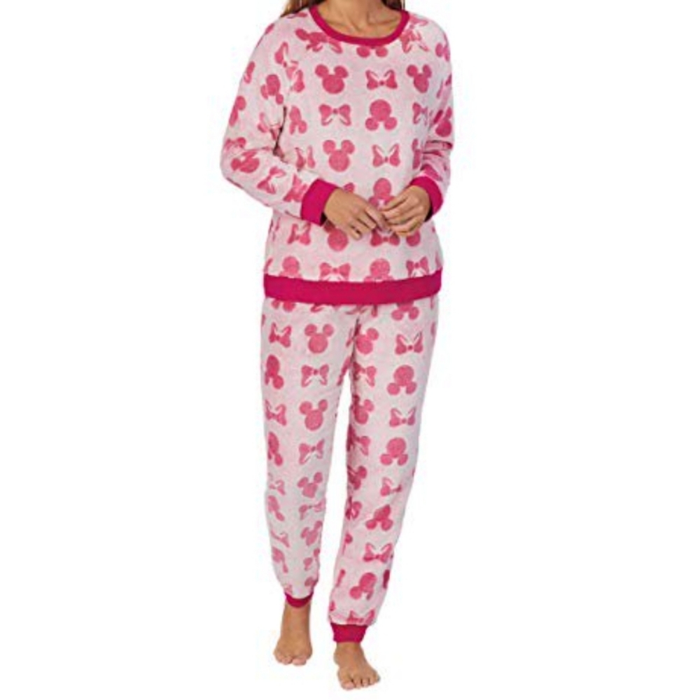 DISNEY WOMENS 2 PIECE FLEECE JOGGER LOUNGE PAJAMA SET MINNIE MOUSE XL